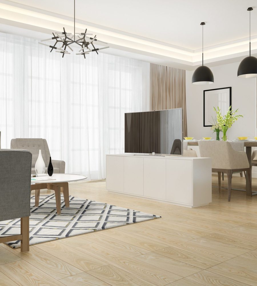 3d rendering modern dining room and living room with luxury decor
